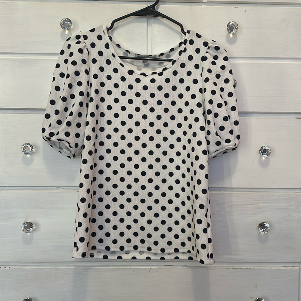 White and blake polka dot blouse!